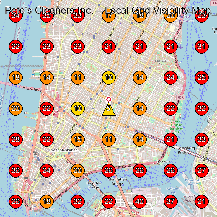 Pete's Cleaners Inc. GeoGrid visibility map for Dry Cleaner in New York